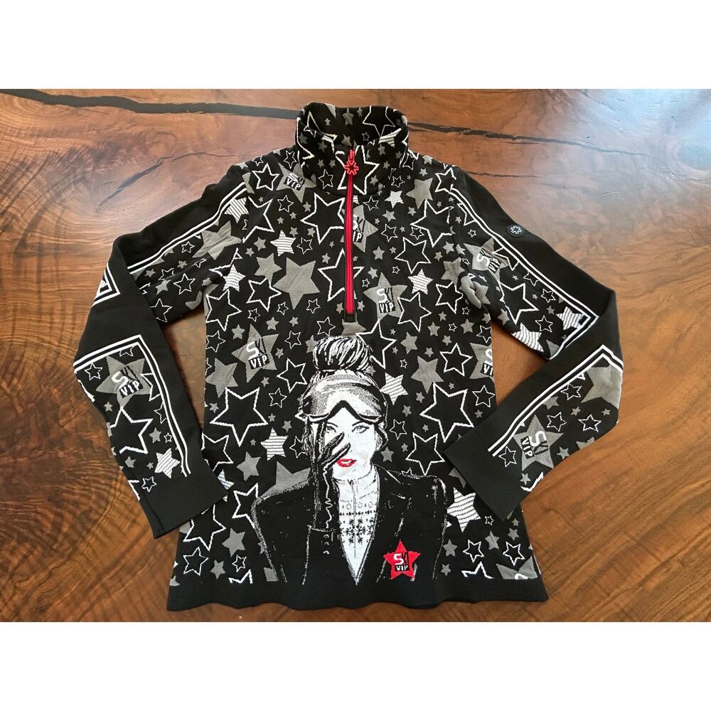 Newland Italy Luxury Apres Ski VIP 1/4 Zip Pullover Star Print Base Layer Top S